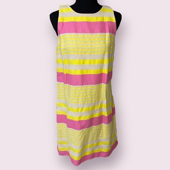 LOFT Pink and yellow striped Shift Dress Size 8 - Picture 3 of 9